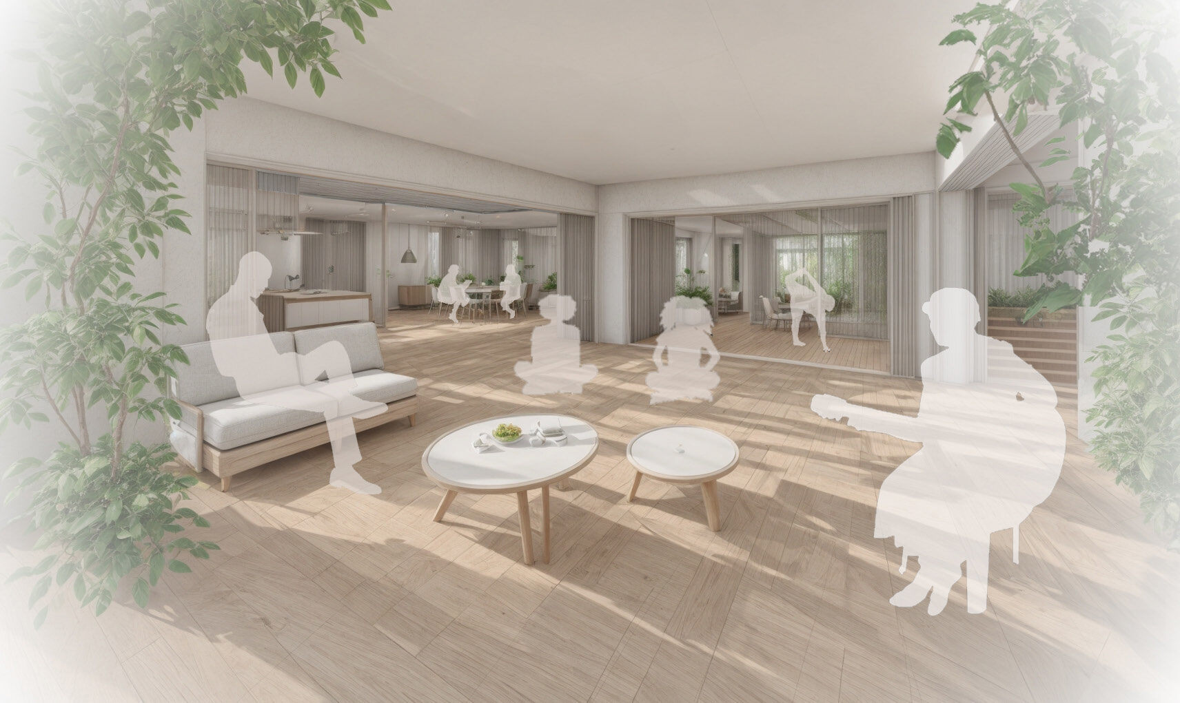 Planlösning för en lägenhet för två familjer, designad av Maria Ibarra.