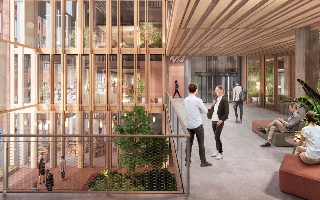 Preliminary visualisation of the Vallilan Alfred office building, by ARCO Architecture Company.