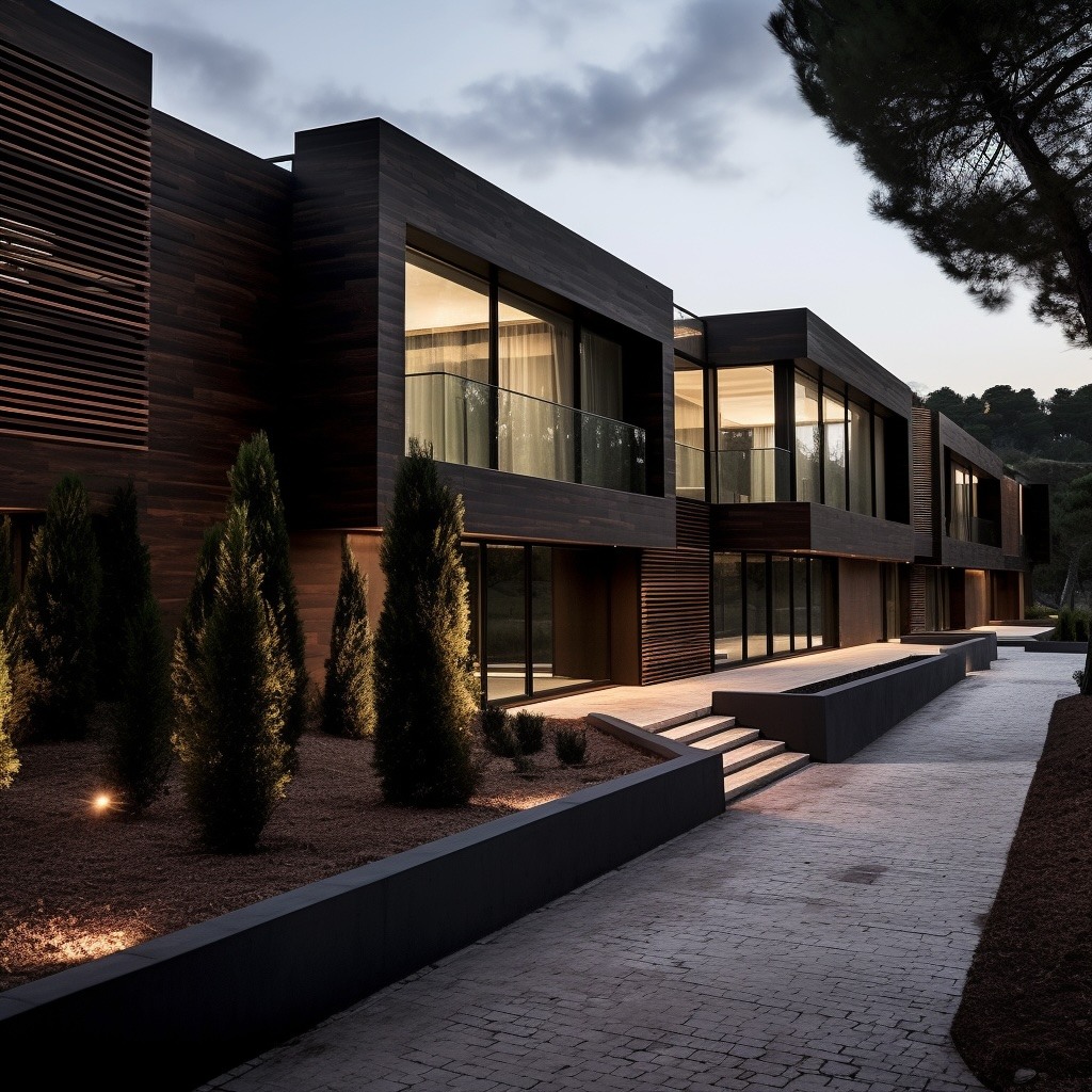 Arkitektonisk visualisering av bostadsprojektet Residencia Oscura Moderna av Philip Ay.