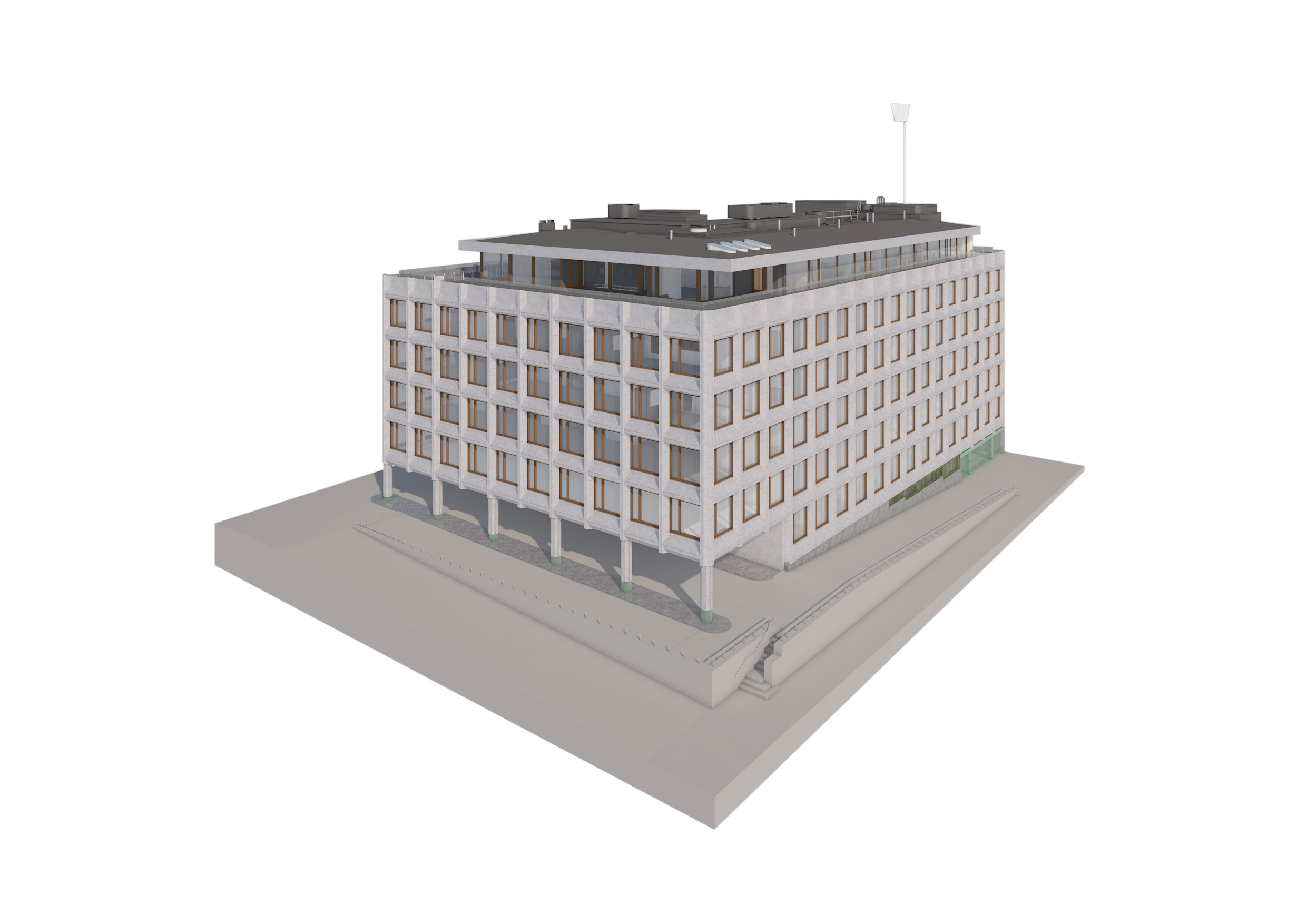 Byggnadsinformationsmodell av fastigheten Kanavaranta 1, framtagen av Ark-byroo.