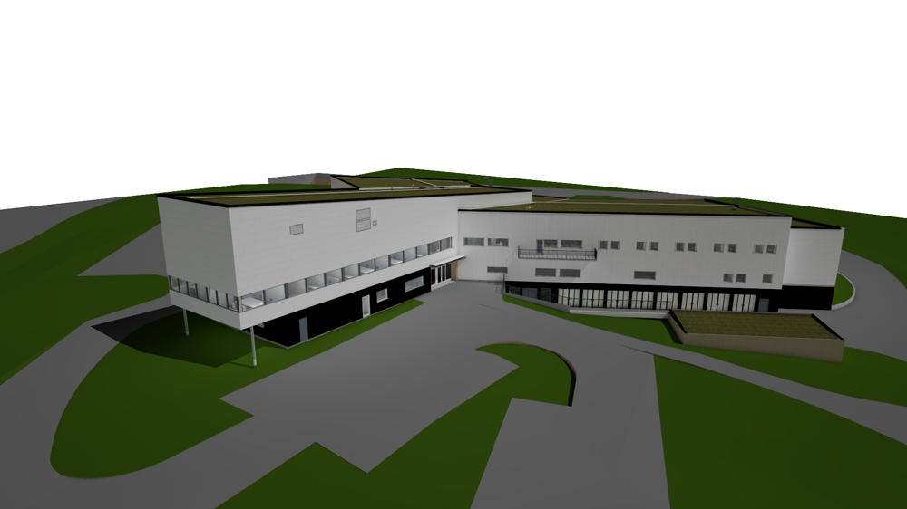 Aerial Archicad view of the Norrtälje Nya Brandstation fire station