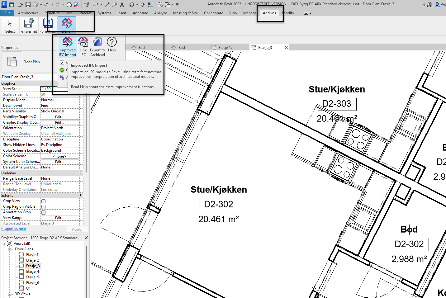 Forbedring av IFC-importen i Revit