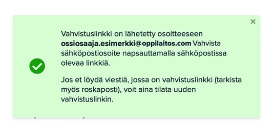 Ilmoitus vahvistuslinkistä