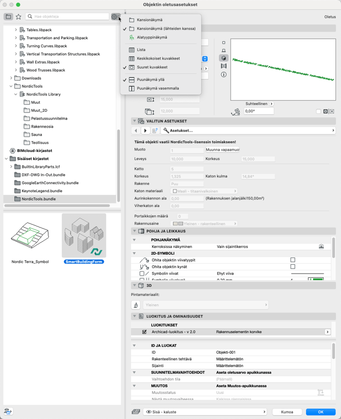 Objektin oletusasetukset kuva B