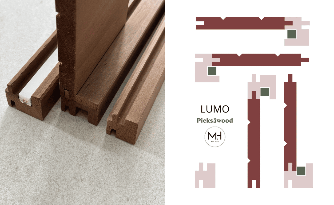 Dark heat-treated LUMO aspen panel with concealed grooves for indirect lighting.