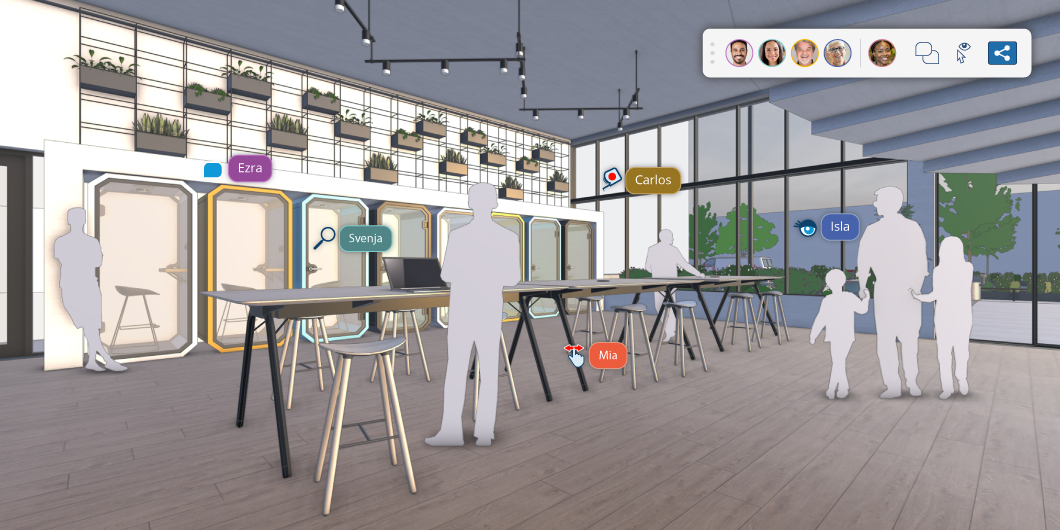 SketchUp model showing user icons hovering over the model to illustrate the new real-time viewing collaboration feature