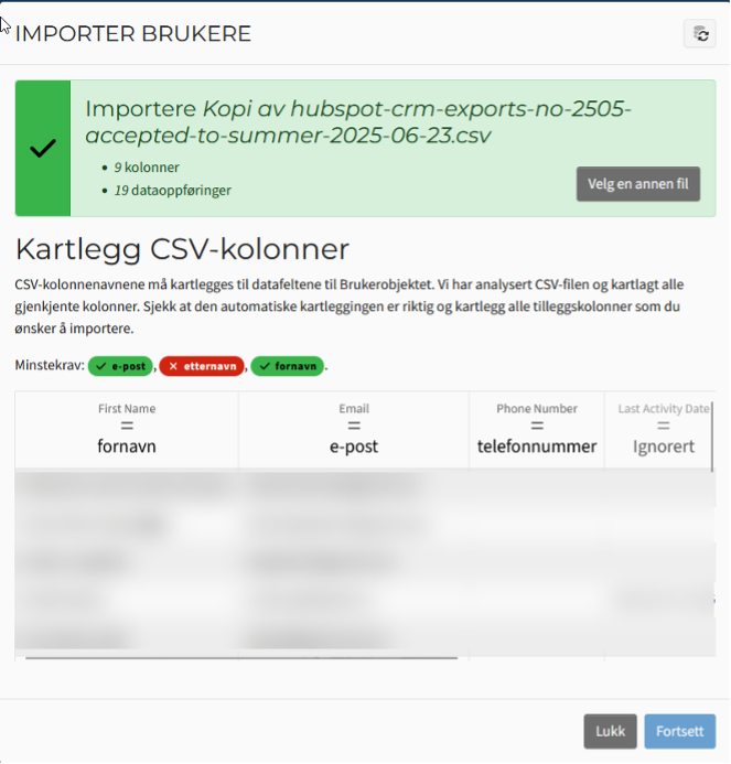 Solibri importer brukere kartlegg CSV