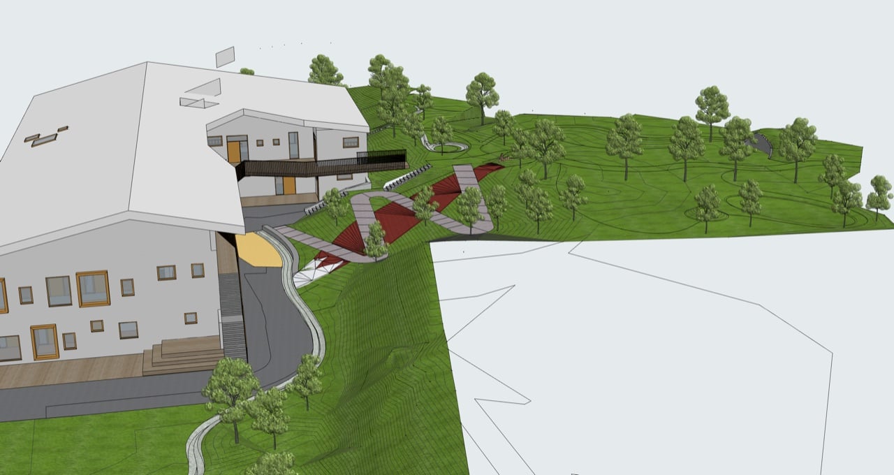Arbeidsmodell av rampe i terreng ©Agraff Arkitektur