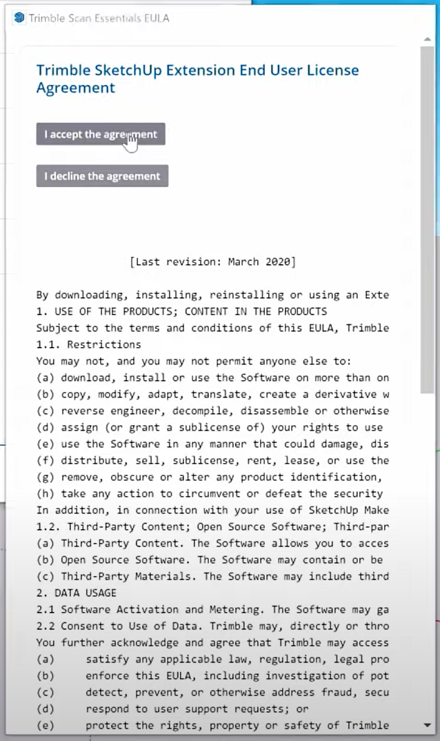 Trimble SketchUp Extension End User License Agreement