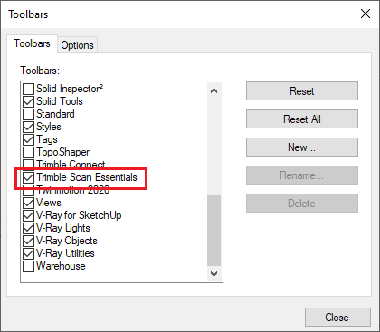 Toolbars > Trimble Scan Essentials