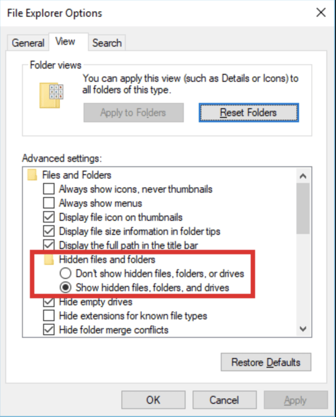 Piilotettujen tiedostojen asetukset