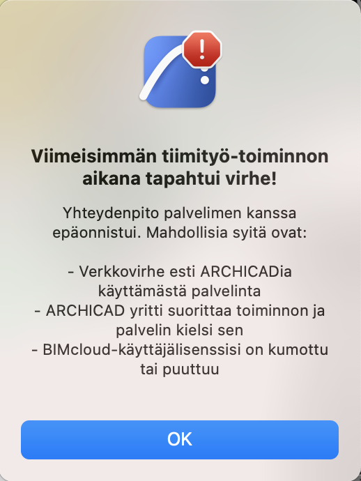 Ilmoitus: Viimeisimmän tiimityä-toiminnon aikana tapahtui virhe!