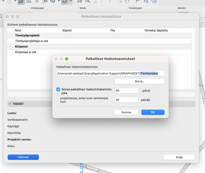 Paikalliset tiedostoasetukset