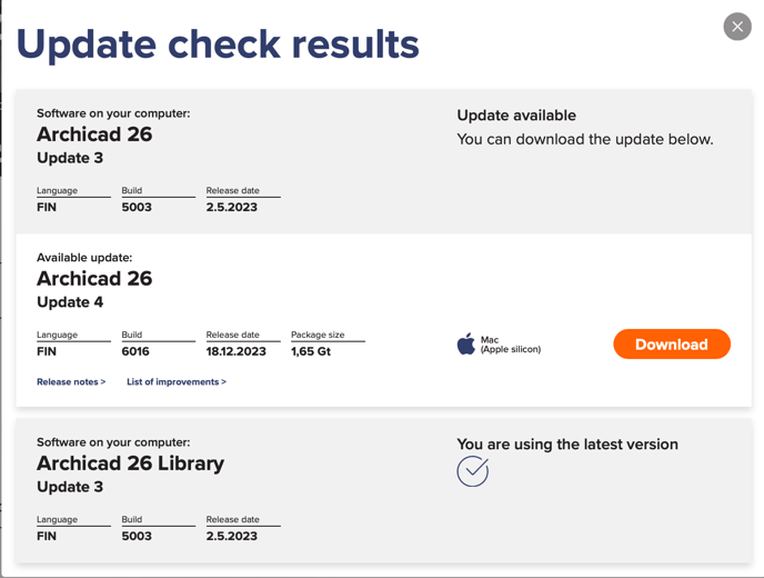 Update check results