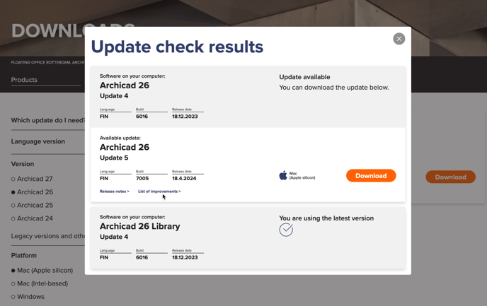 Update check results
