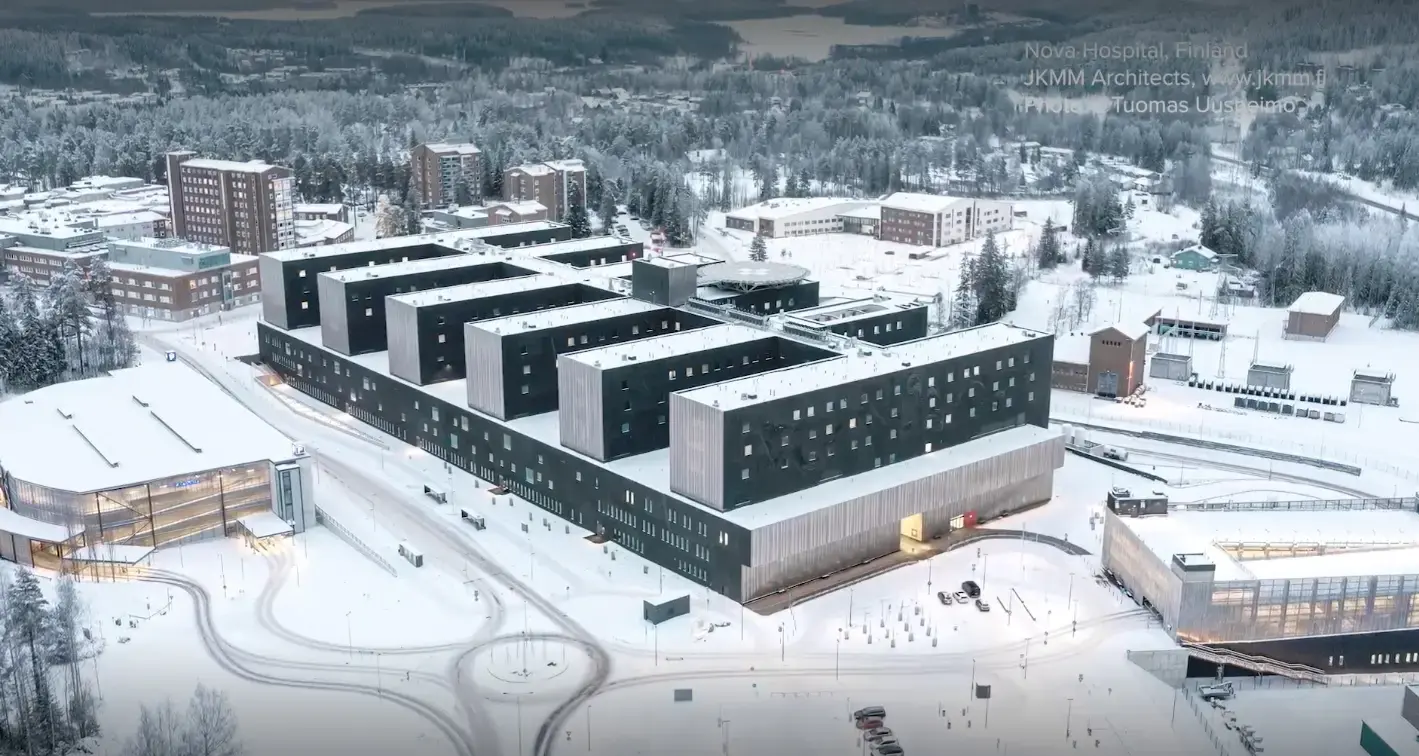 Hospital Nova, the central hospital in Jyväskylä designed by JKMM Architects. © Tuomas Uusheimo