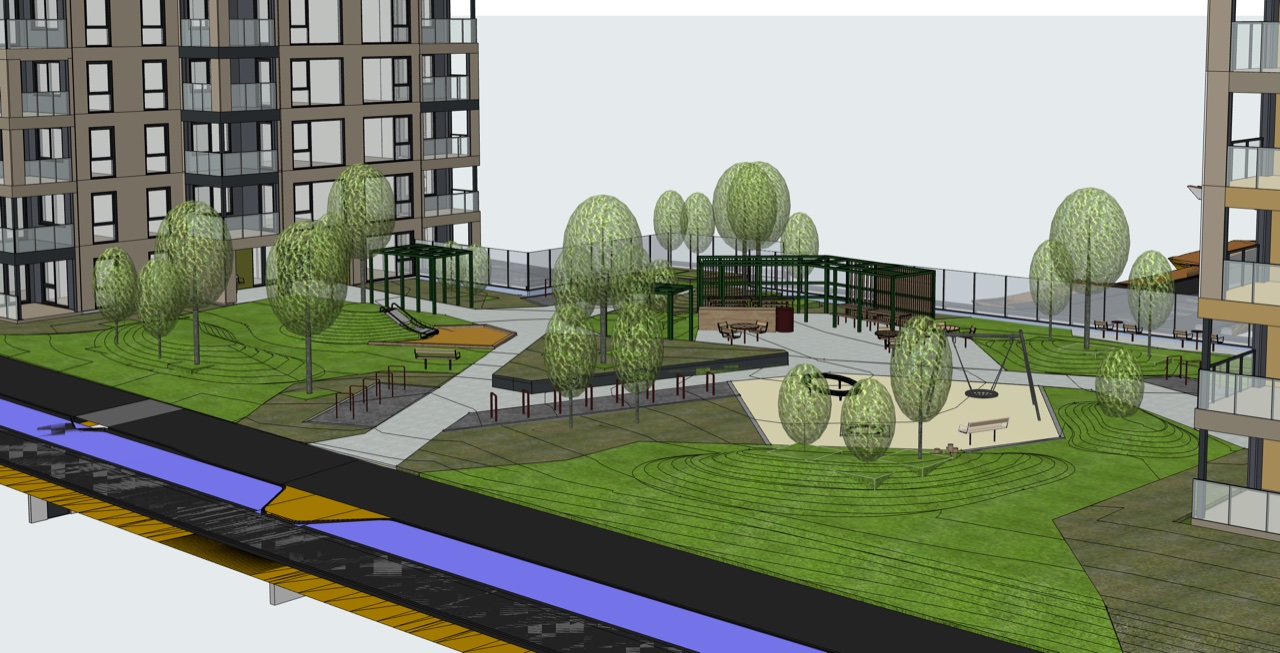 IFC federated model combining a building and a road, created in Archicad with LAND4.