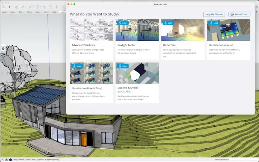 SketchUp 2026.2 Analysis HUB overview window