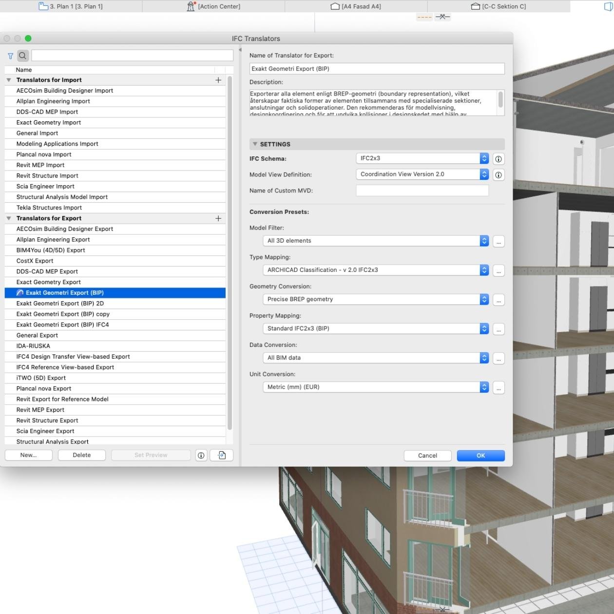 Svenskanpassningen Archicad IFC-hantering